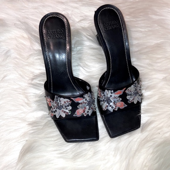 Arturo Chiang Square Toe Leather Wedge Slides GUC SZ 8 1/2 - Picture 1 of 10